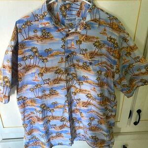 Windham Pointe SZ L light blue Button Down with Tropical Print. 100% cotton